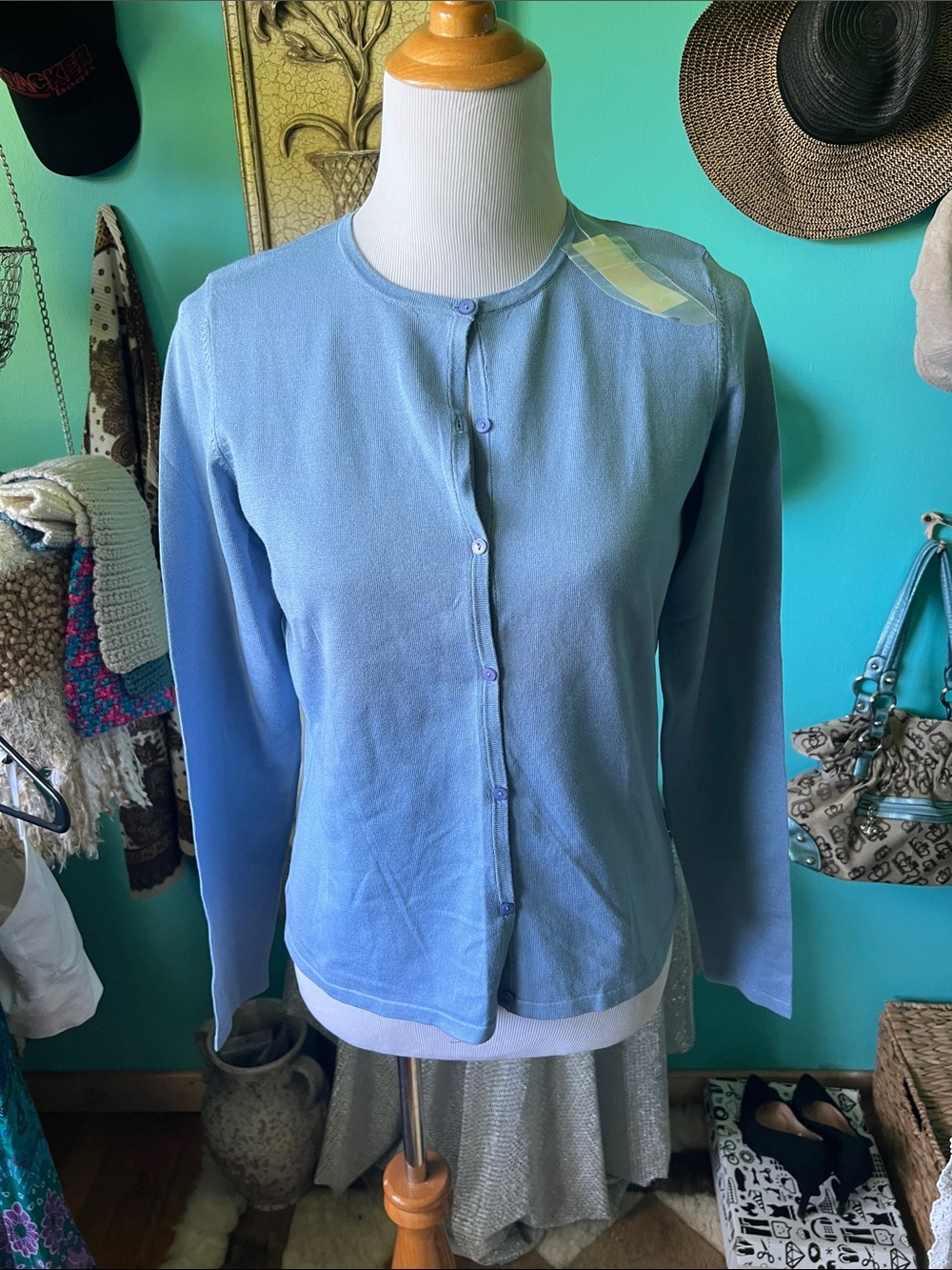 Women's Light Blue Button-Front Cardigan